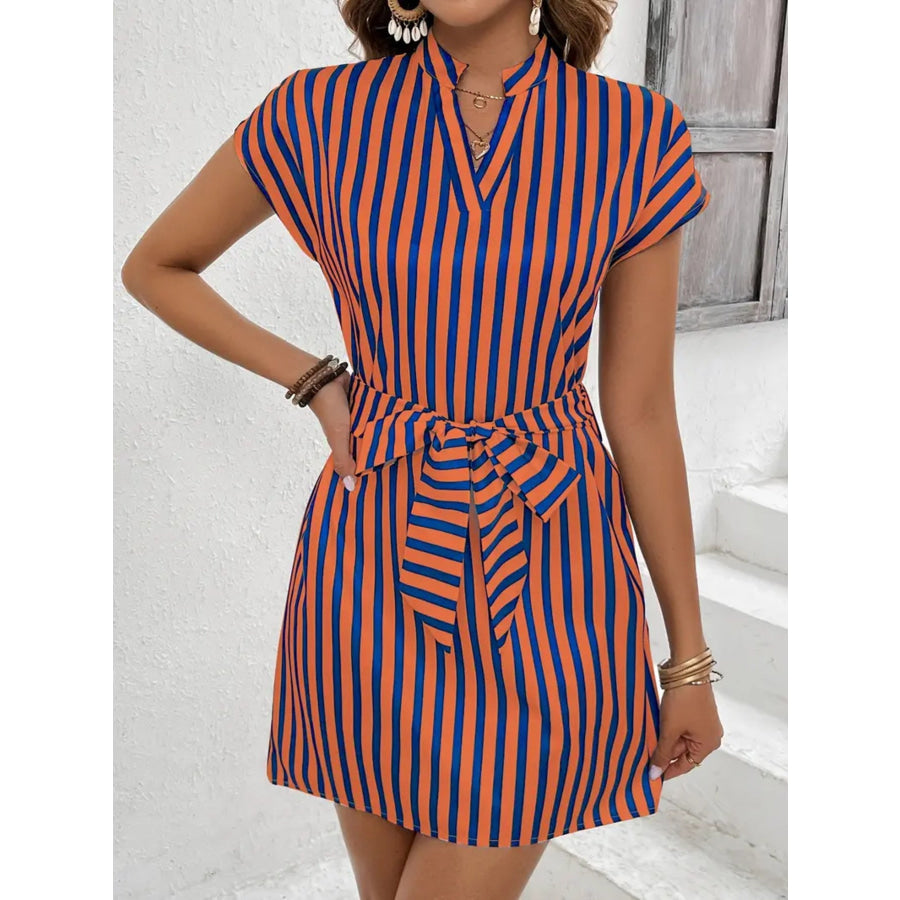 Striped Tie Waist Mini Dress Red And Blue Strips / S Apparel and Accessories