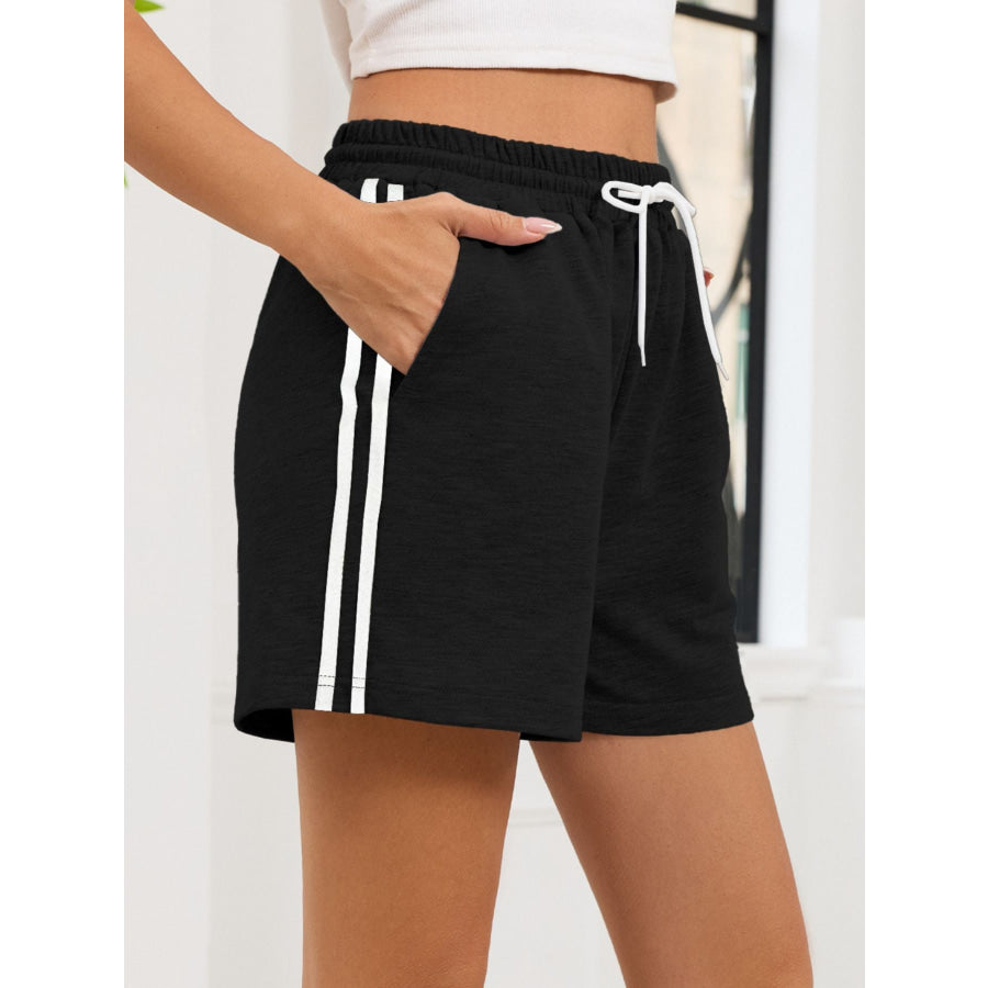 Striped Trim Drawstring Shorts Apparel and Accessories
