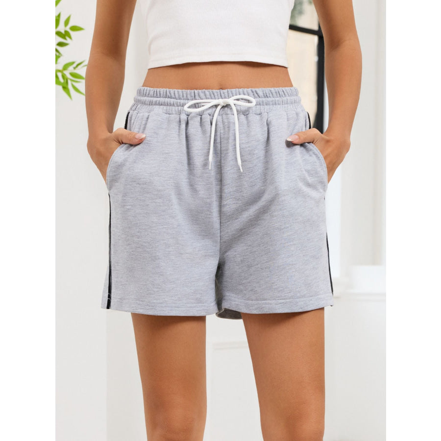 Striped Trim Drawstring Shorts Gray / S Apparel and Accessories