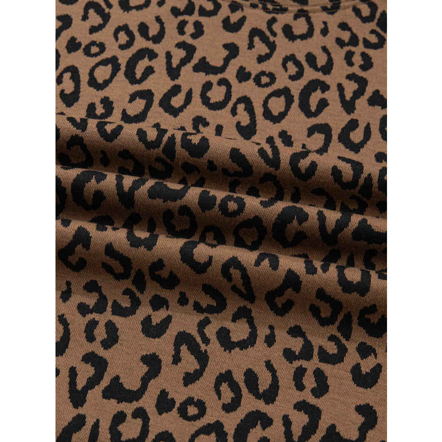 Striped Trim Leopard Long Sleeve Top Drawstring Pant Set Apparel and Accessories