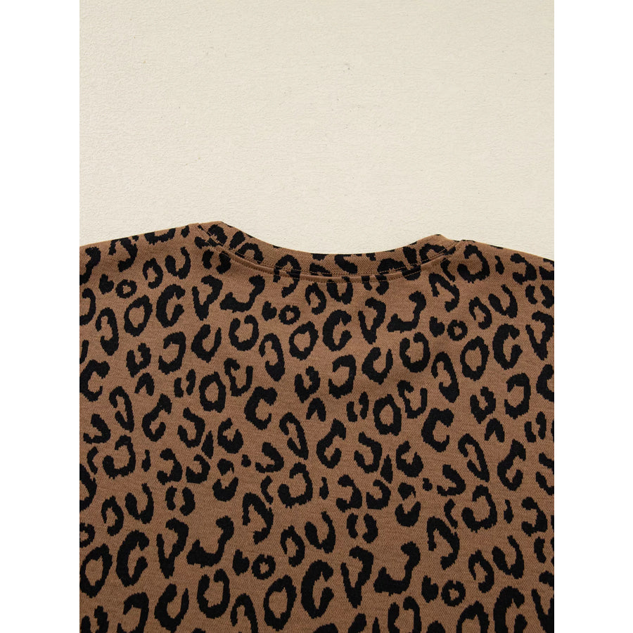 Striped Trim Leopard Long Sleeve Top Drawstring Pant Set Apparel and Accessories