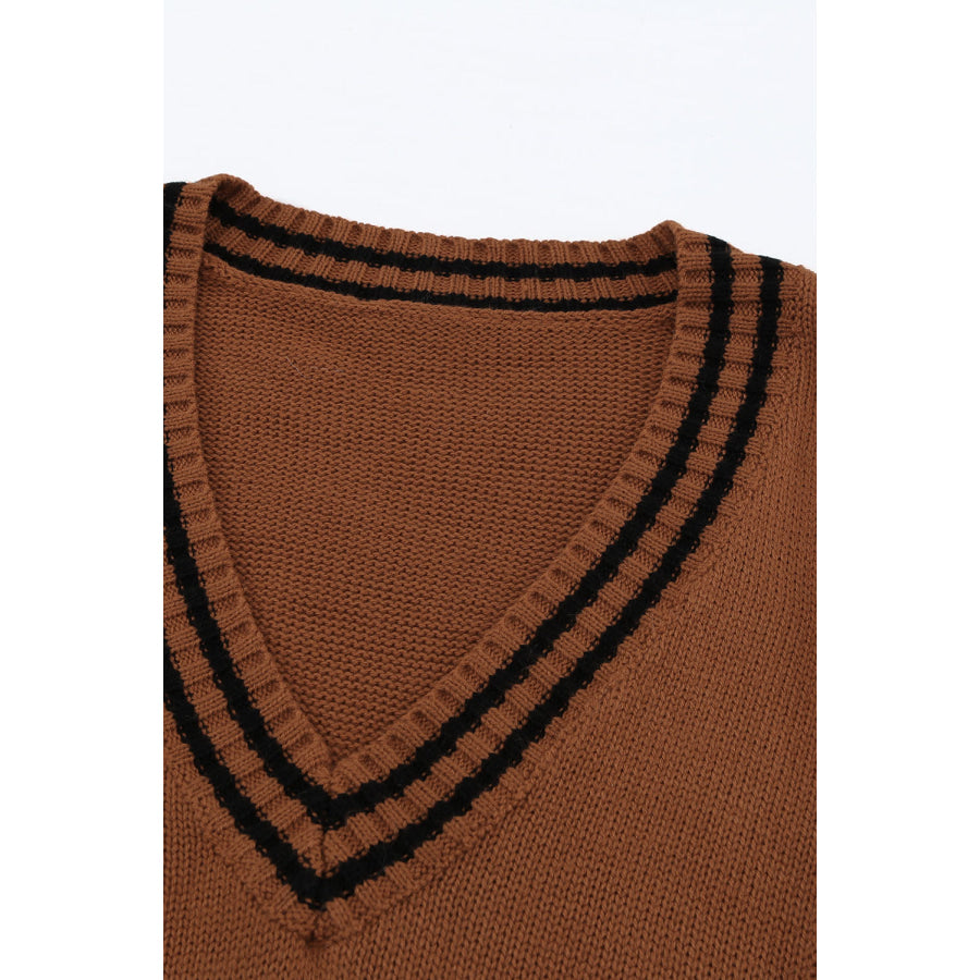 Striped Trim V-Neck Sweater Vest Apparel and Accessories