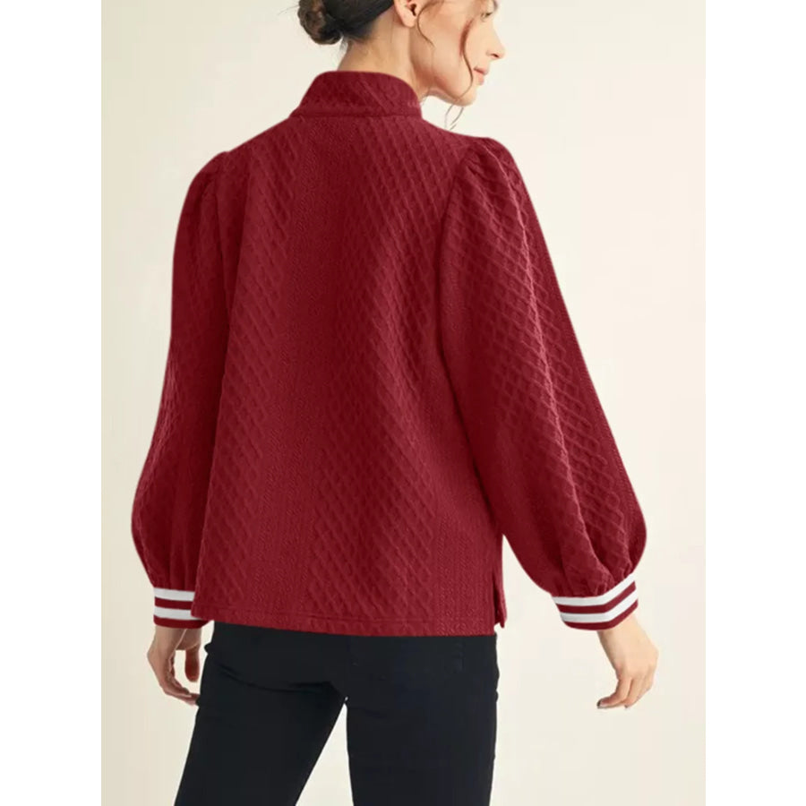 Striped Trim Zipper Blouse Apparel and Accessories