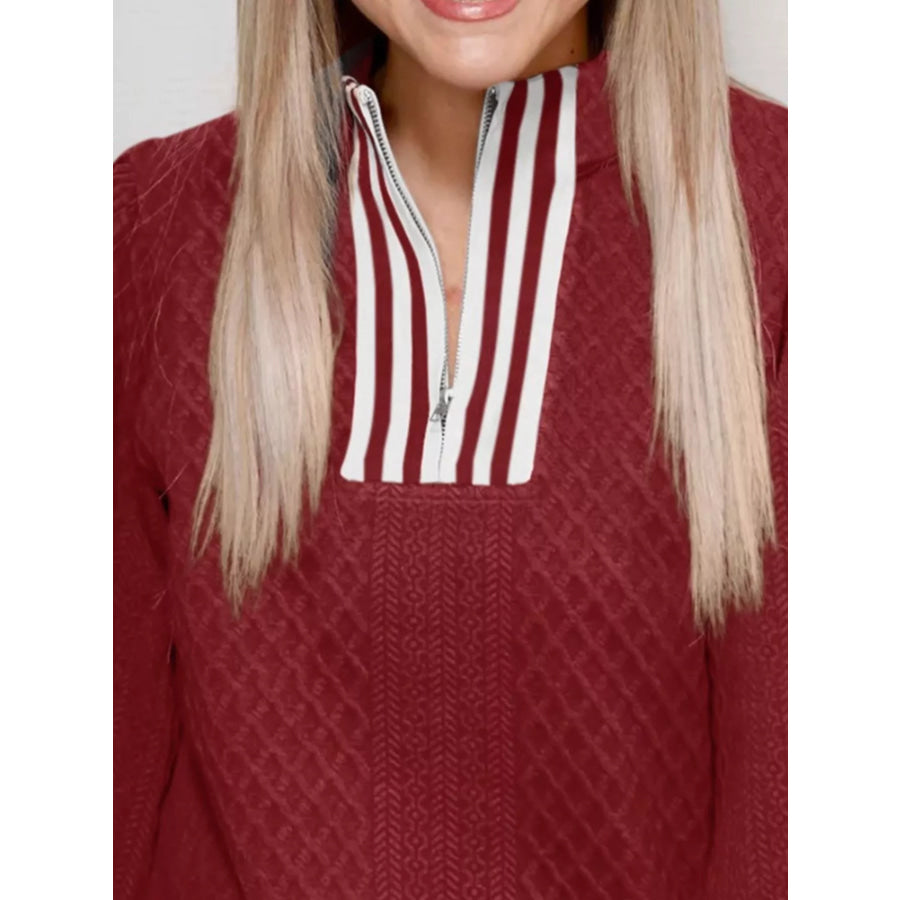 Striped Trim Zipper Blouse Apparel and Accessories