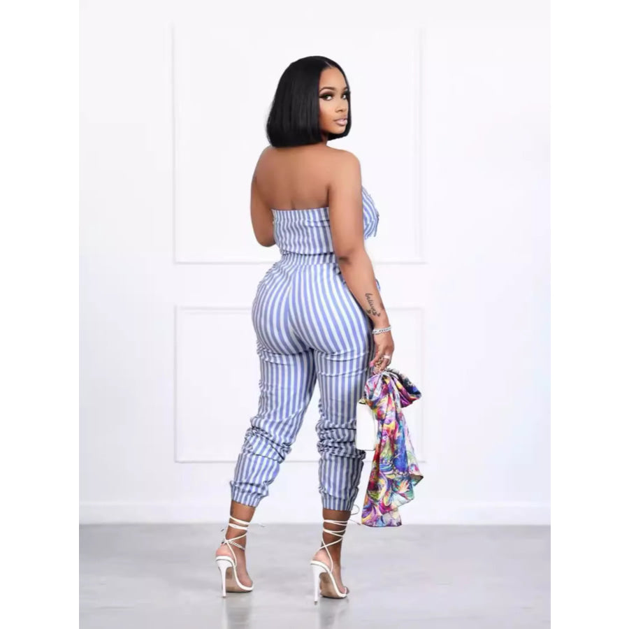 Striped Tube Casual Jumpsuit Apparel and Accessories