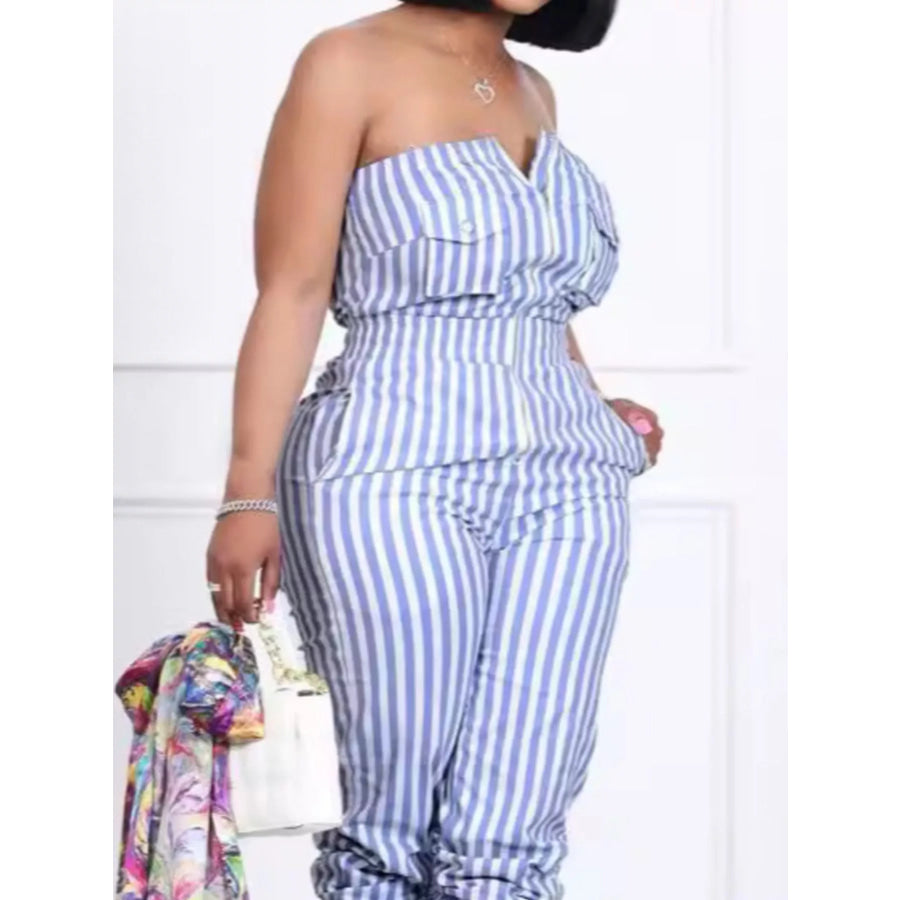 Striped Tube Casual Jumpsuit Apparel and Accessories