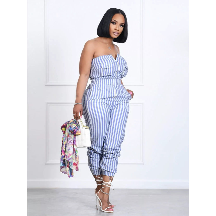 Striped Tube Casual Jumpsuit Stripe / S Apparel and Accessories