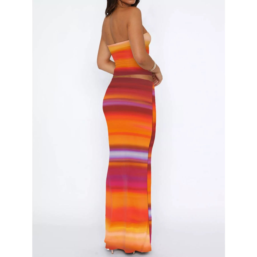 Striped Tube Top and Skirt Set Dress