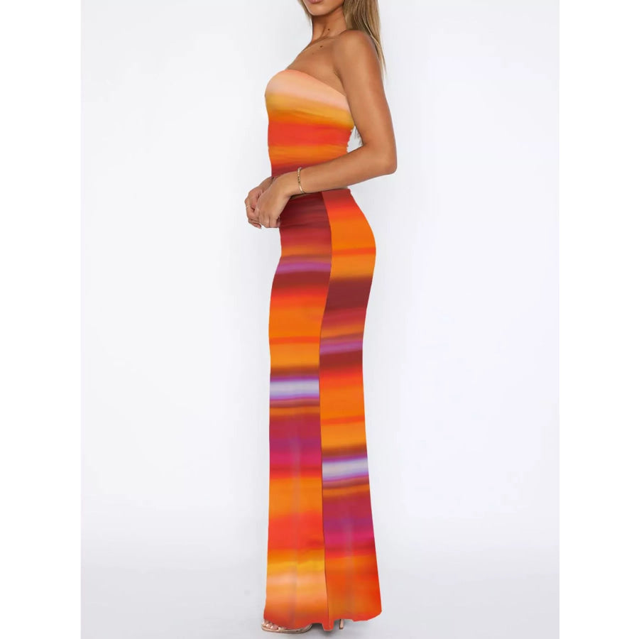 Striped Tube Top and Skirt Set Dress