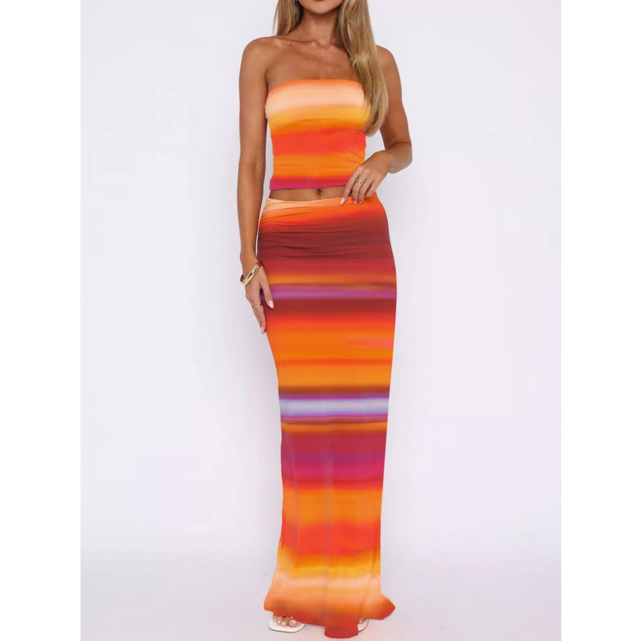 Striped Tube Top and Skirt Set Orange / S Dress