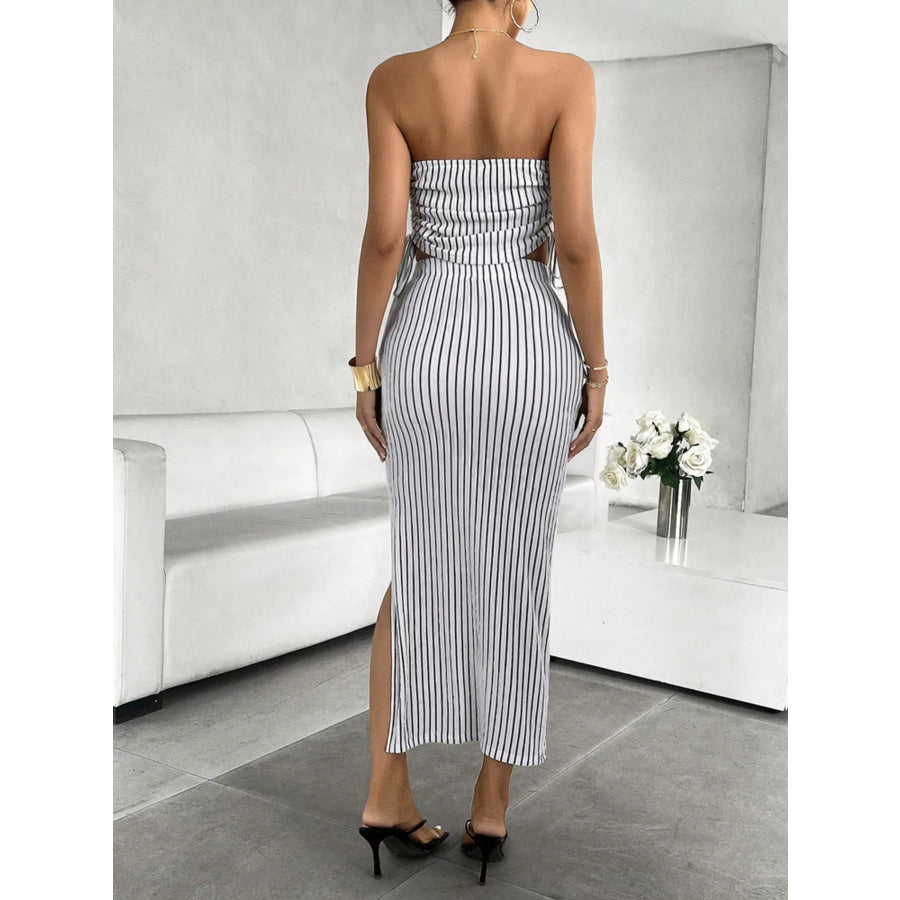Striped Tube Top and Slit Skirt Set Apparel and Accessories