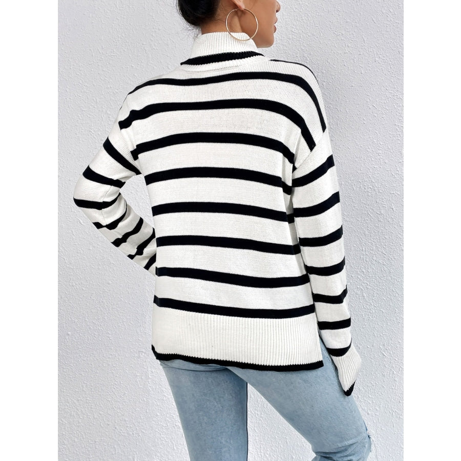 Striped Turtleneck Drop Shoulder Sweater