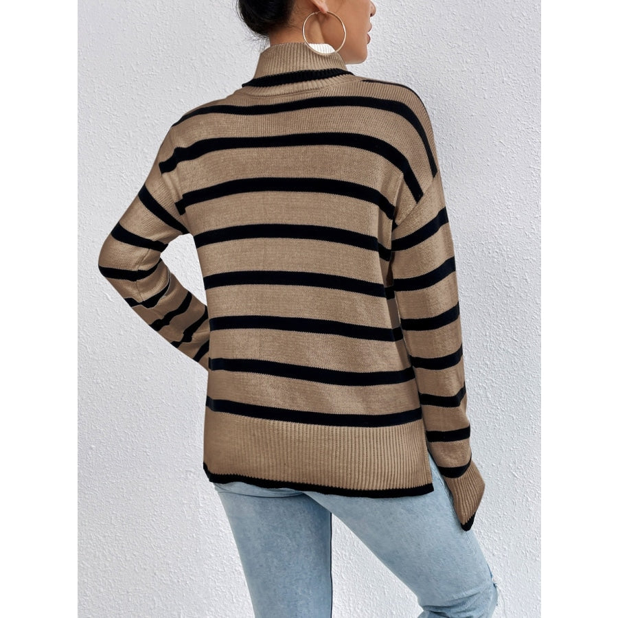 Striped Turtleneck Drop Shoulder Sweater