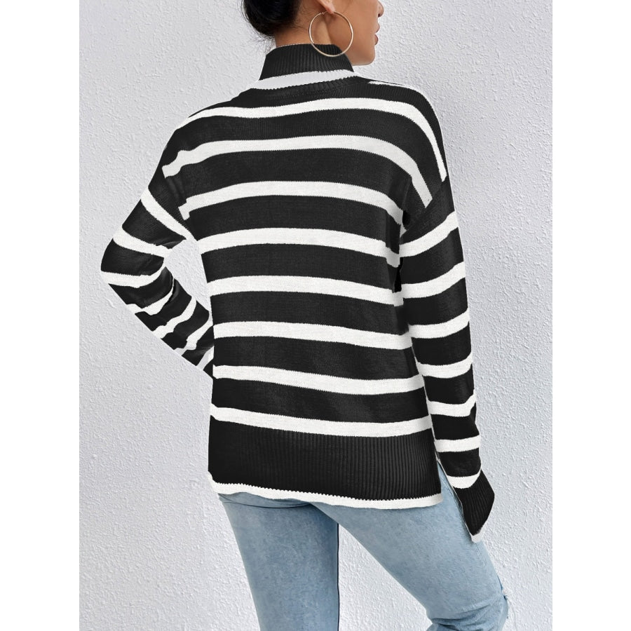 Striped Turtleneck Drop Shoulder Sweater