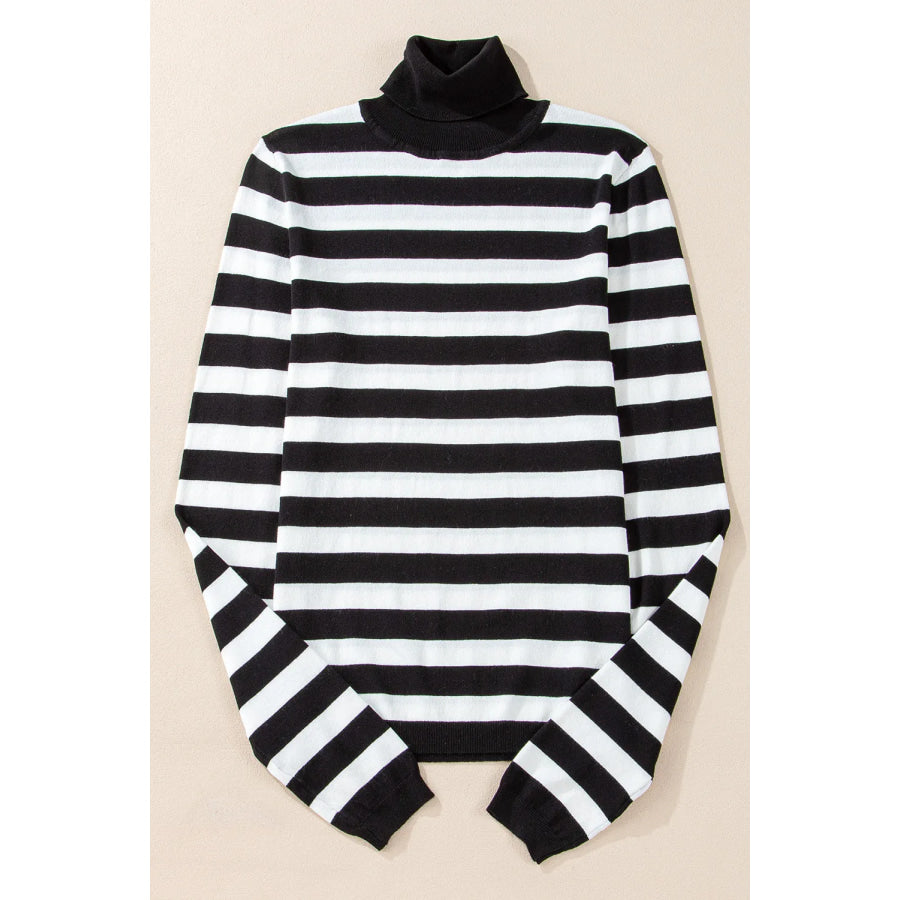 Striped Turtleneck Long Sleeve Knit Top Apparel and Accessories