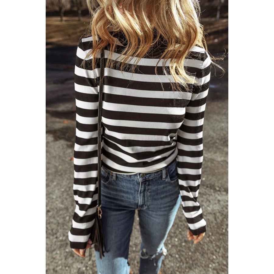 Striped Turtleneck Long Sleeve Knit Top Apparel and Accessories