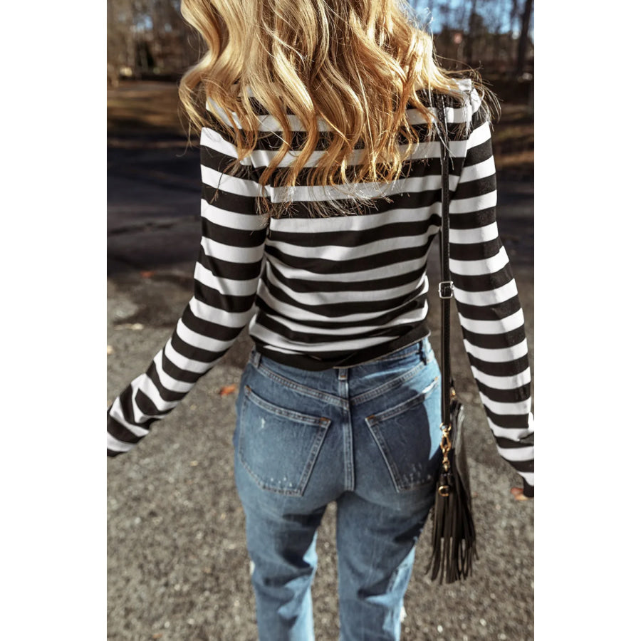 Striped Turtleneck Long Sleeve Knit Top Apparel and Accessories