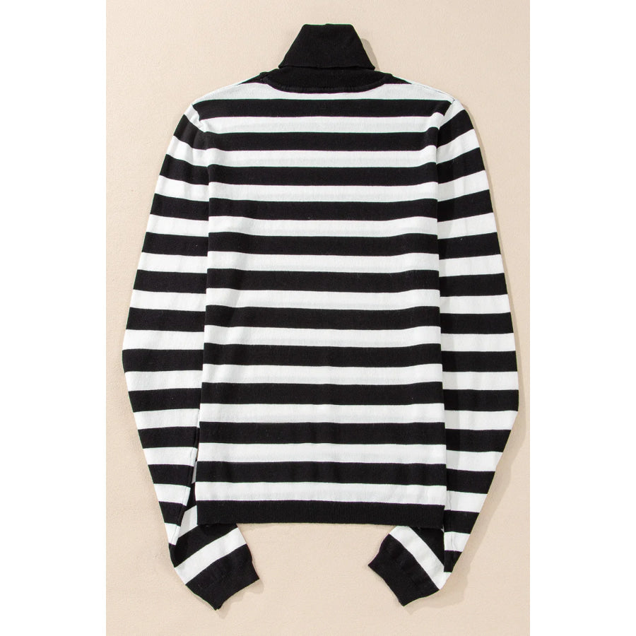 Striped Turtleneck Long Sleeve Knit Top Apparel and Accessories