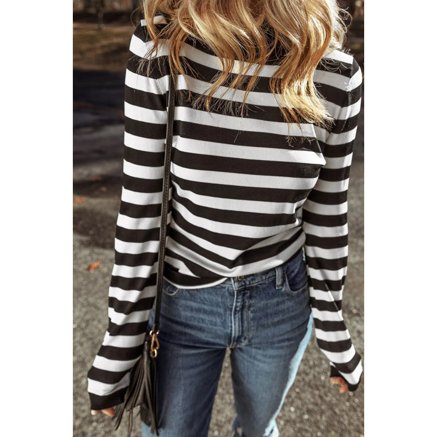 Striped Turtleneck Long Sleeve Knit Top Apparel and Accessories