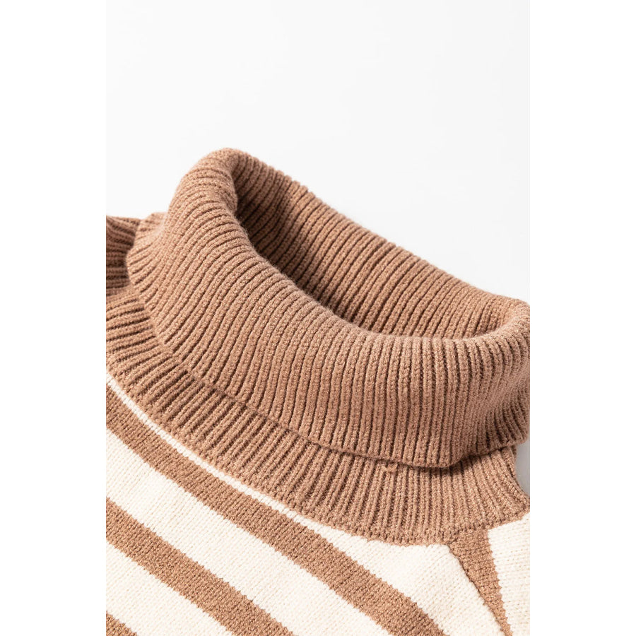 Striped Turtleneck Long Sleeve Sweater Apparel and Accessories