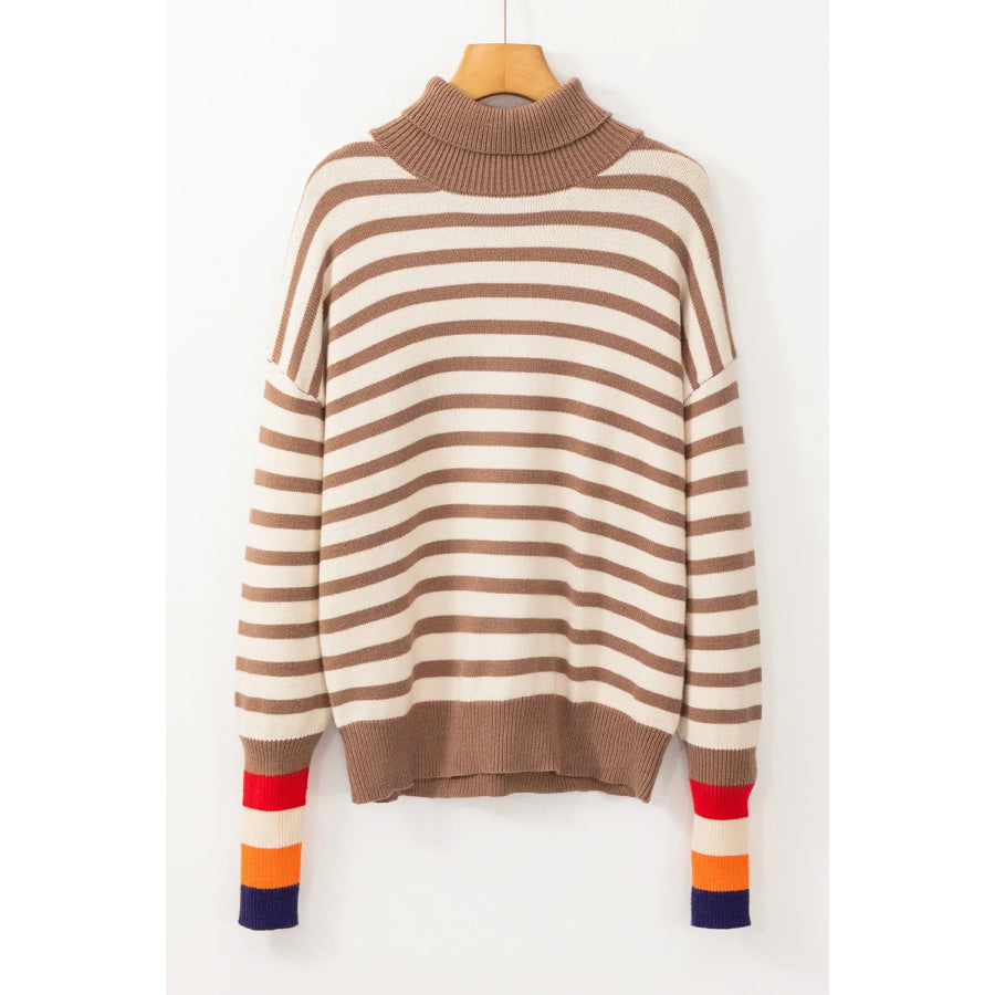 Striped Turtleneck Long Sleeve Sweater Apparel and Accessories