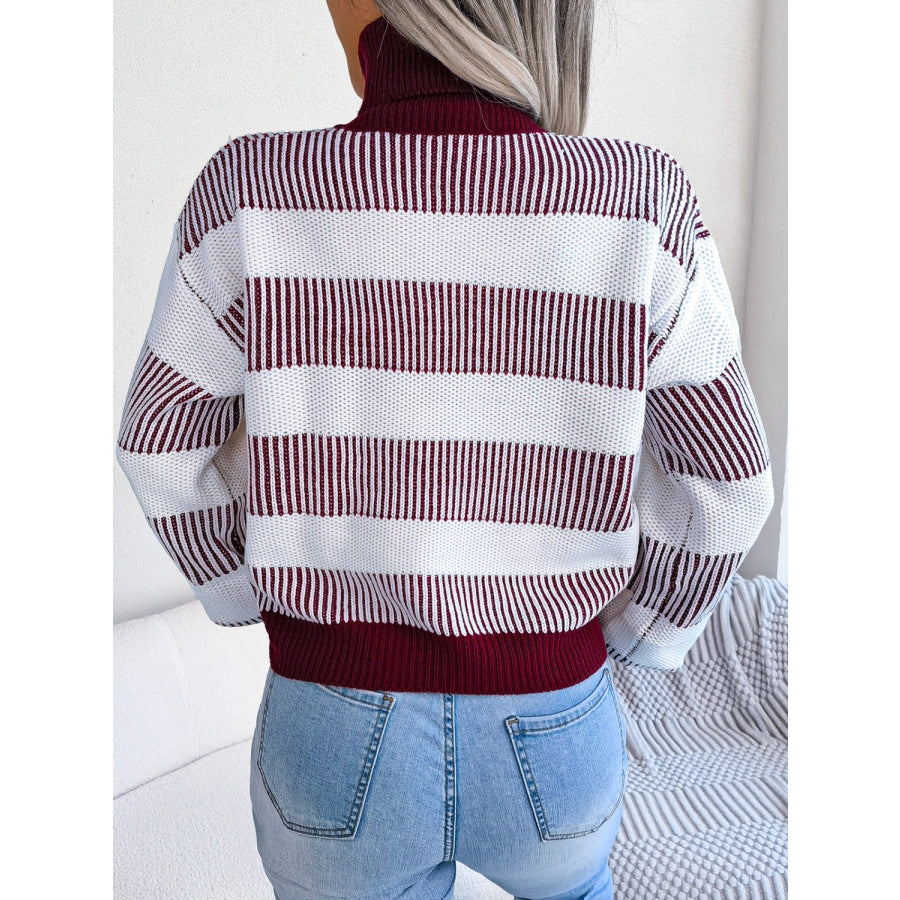 Striped Turtleneck Long Sleeve Sweater Apparel and Accessories