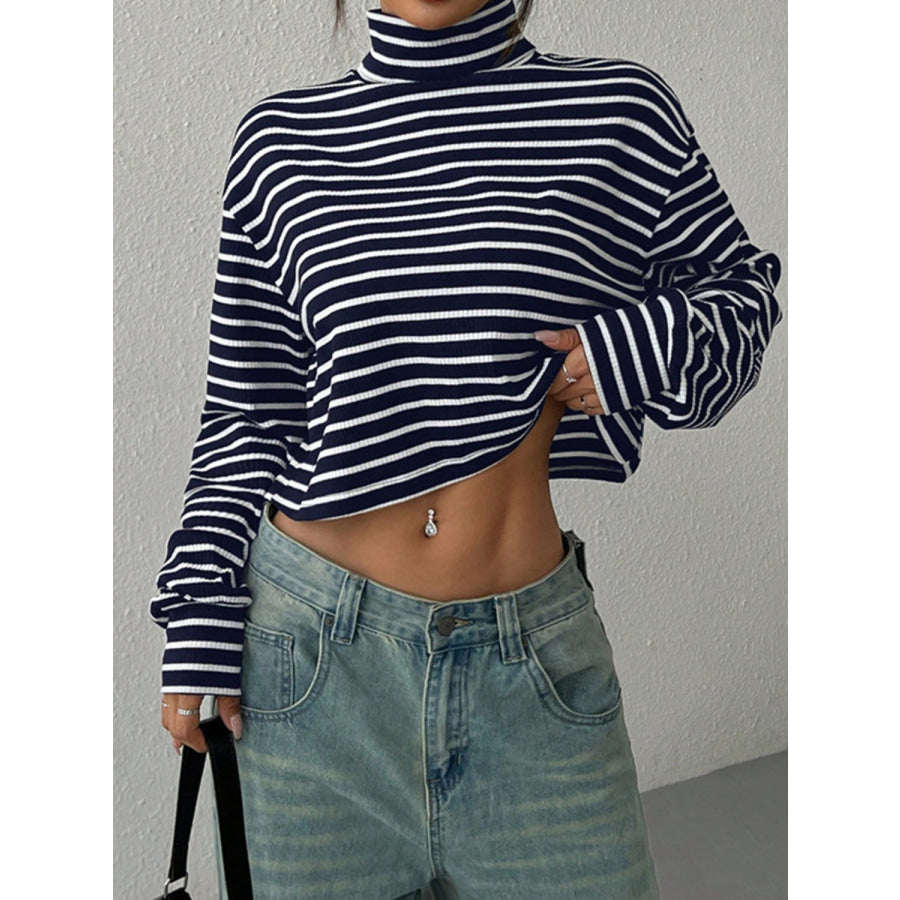 Striped Turtleneck Long Sleeve T-Shirt Apparel and Accessories