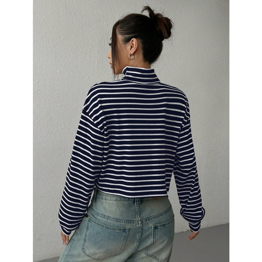 Striped Turtleneck Long Sleeve T-Shirt Apparel and Accessories