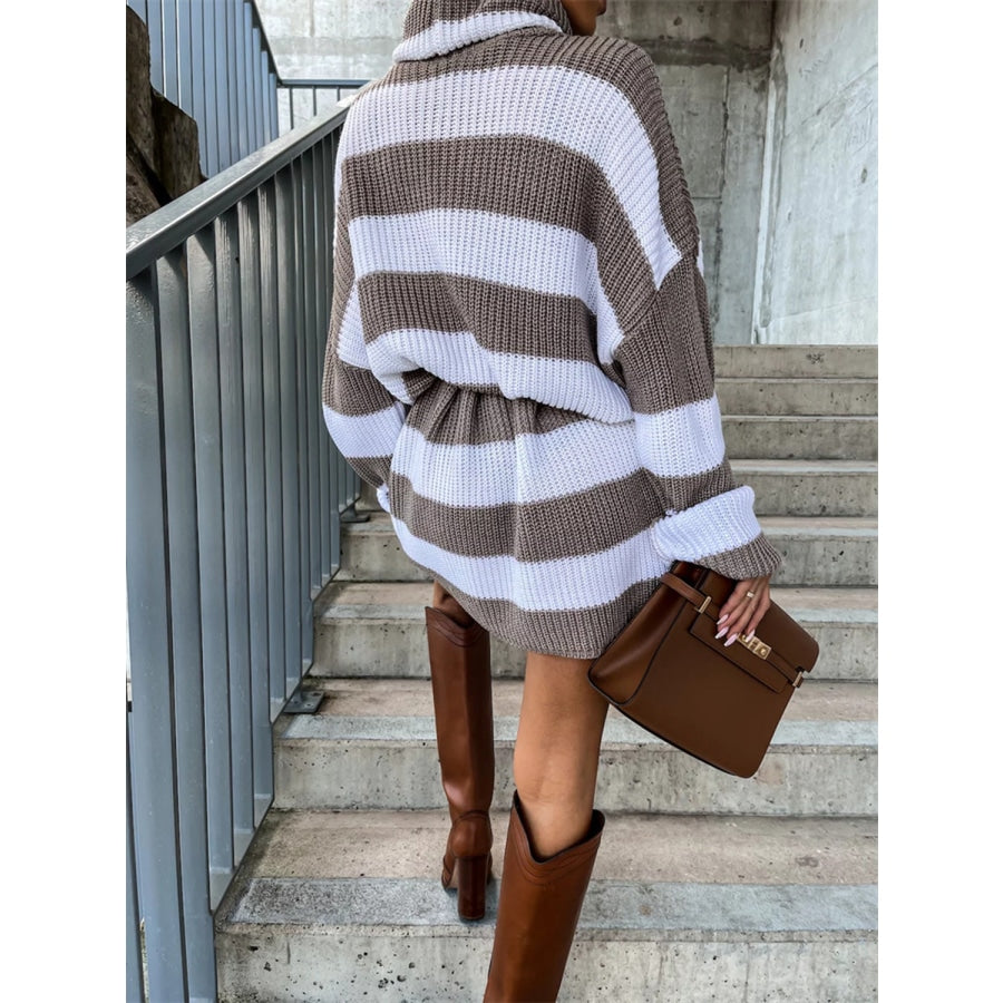 Striped Turtleneck Sweater Dress