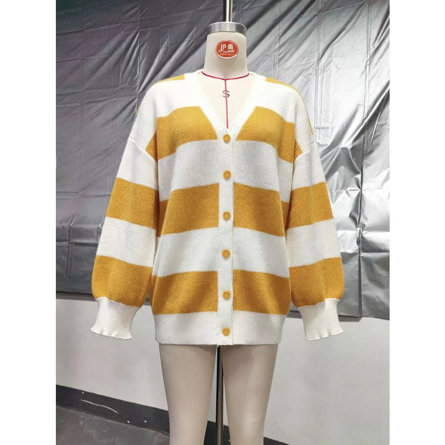 Striped V-Neck Button-Down Cardigan Apparel and Accessories