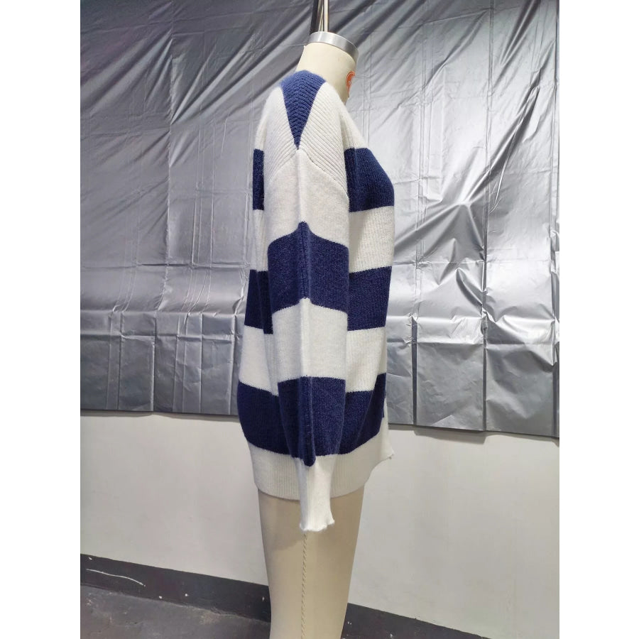 Striped V-Neck Button-Down Cardigan Apparel and Accessories
