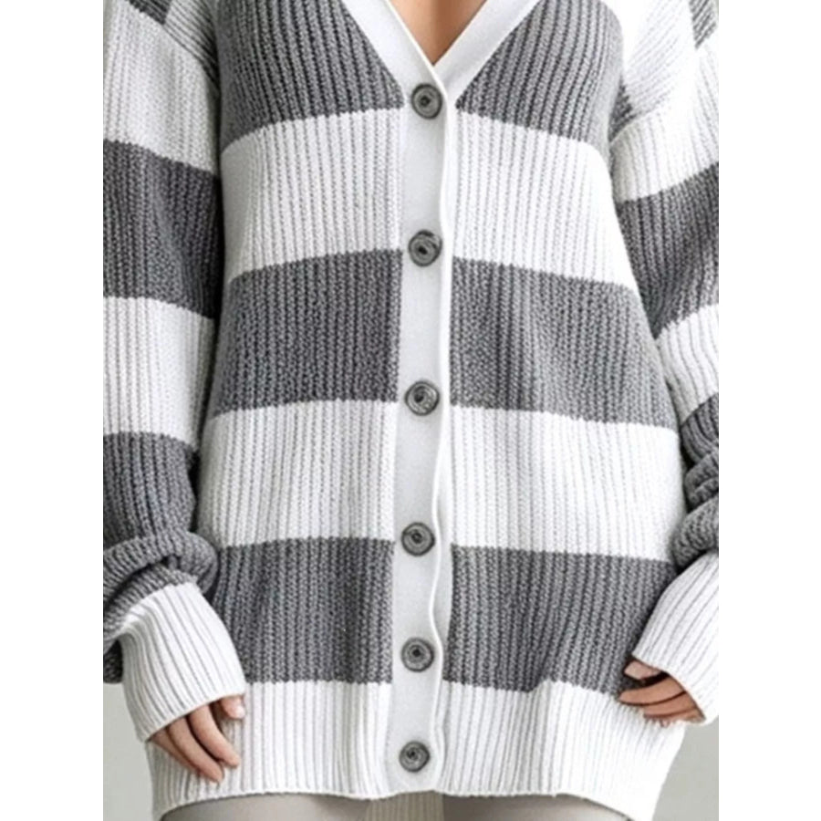 Striped V-Neck Button-Down Cardigan Apparel and Accessories