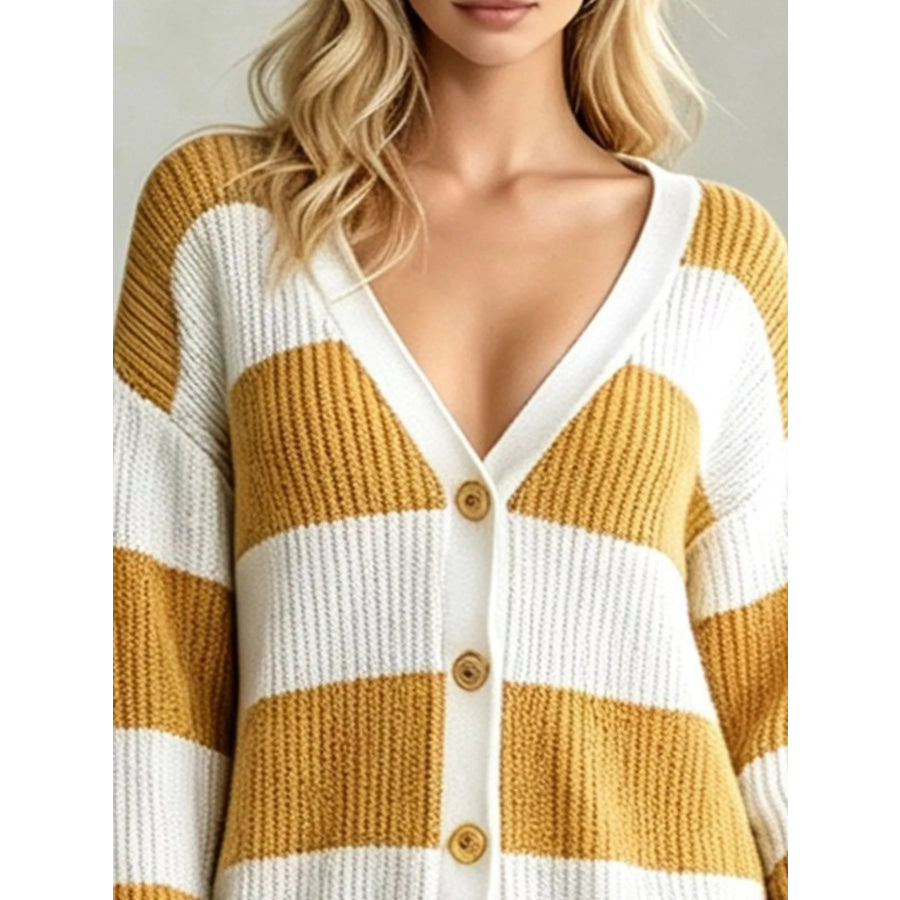 Striped V-Neck Button-Down Cardigan Apparel and Accessories