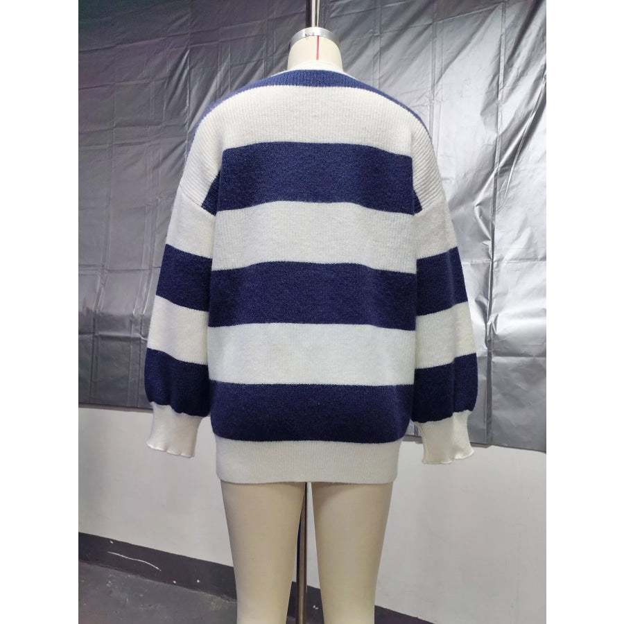 Striped V-Neck Button-Down Cardigan Apparel and Accessories