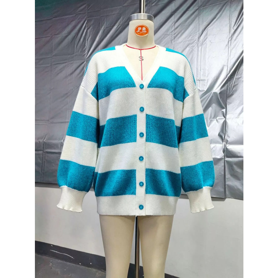 Striped V-Neck Button-Down Cardigan Apparel and Accessories