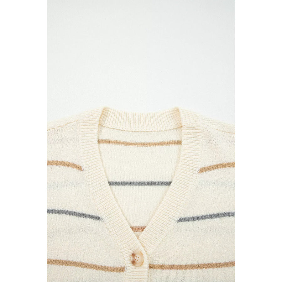 Striped V-Neck Button-Up Cardigan Apparel and Accessories