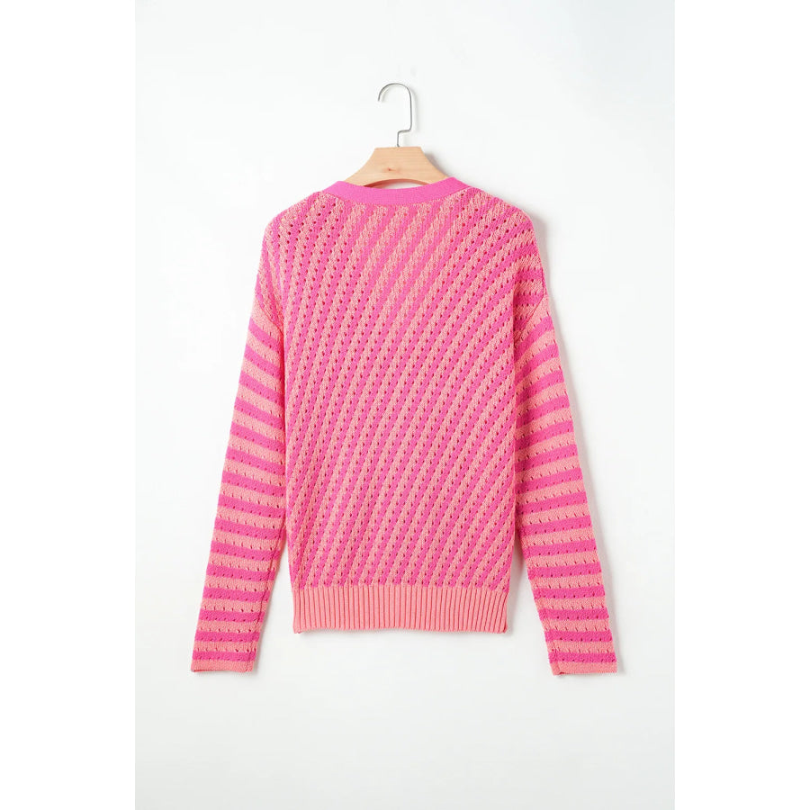 Striped V-Neck Button Up Cardigan Apparel and Accessories