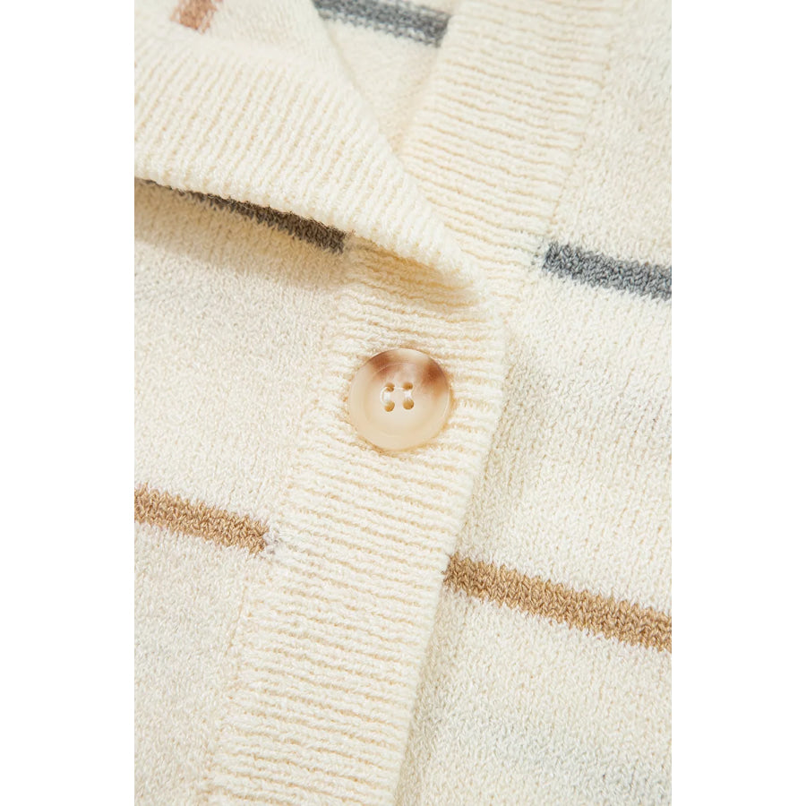 Striped V-Neck Button-Up Cardigan Apparel and Accessories