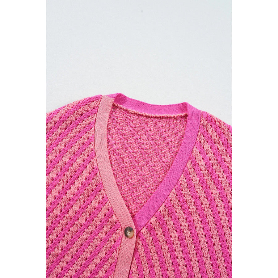 Striped V-Neck Button Up Cardigan Apparel and Accessories