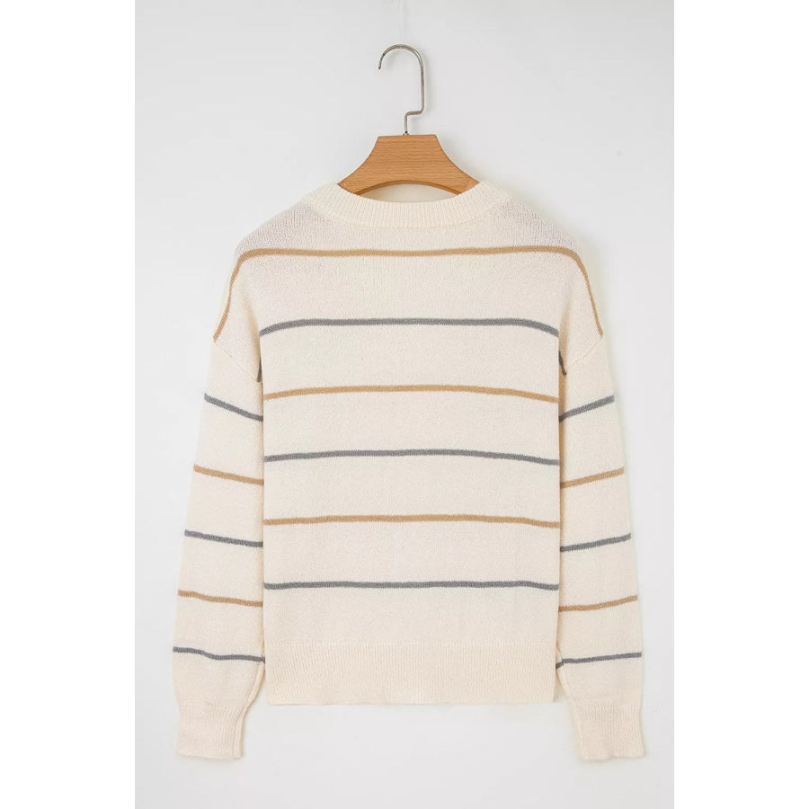 Striped V-Neck Button-Up Cardigan Apparel and Accessories
