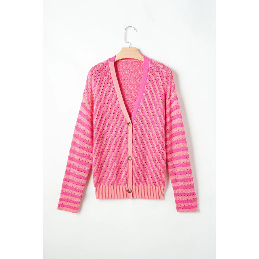 Striped V-Neck Button Up Cardigan Apparel and Accessories