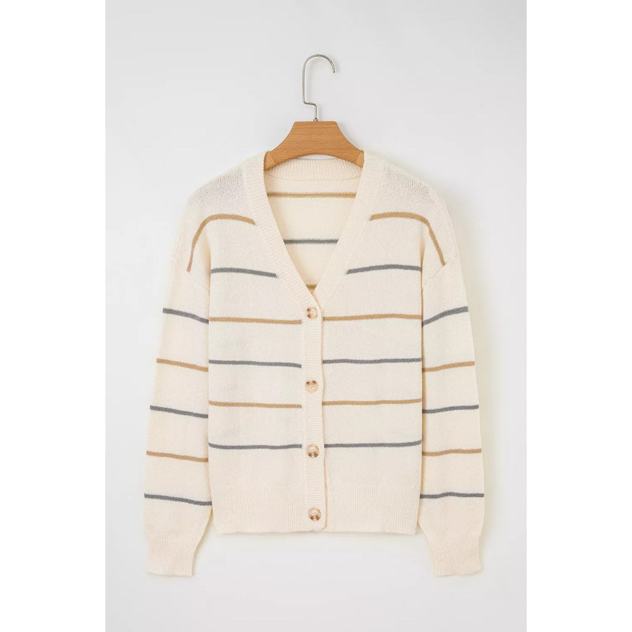 Striped V-Neck Button-Up Cardigan Apparel and Accessories