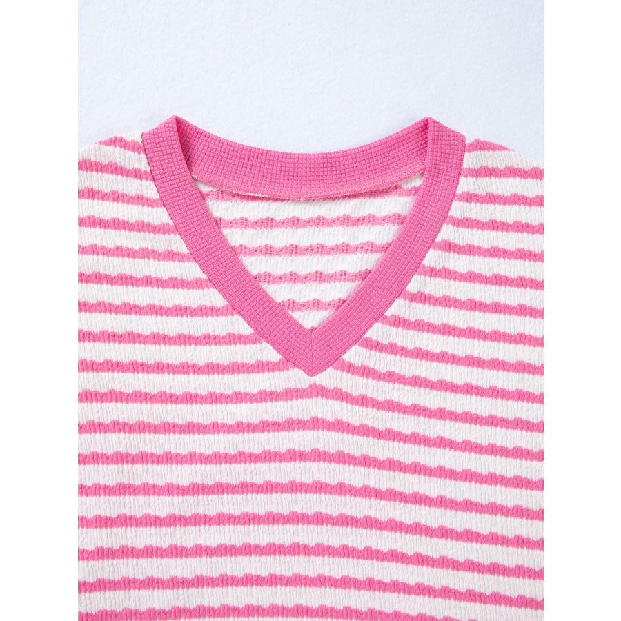 Striped V-Neck Casual T-Shirt Apparel and Accessories