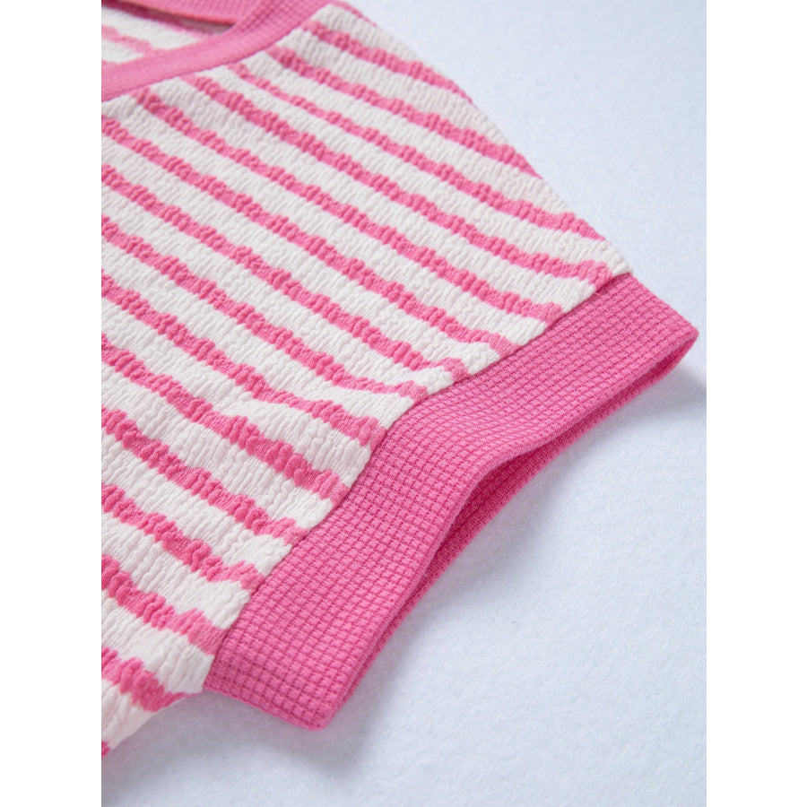 Striped V-Neck Casual T-Shirt Apparel and Accessories