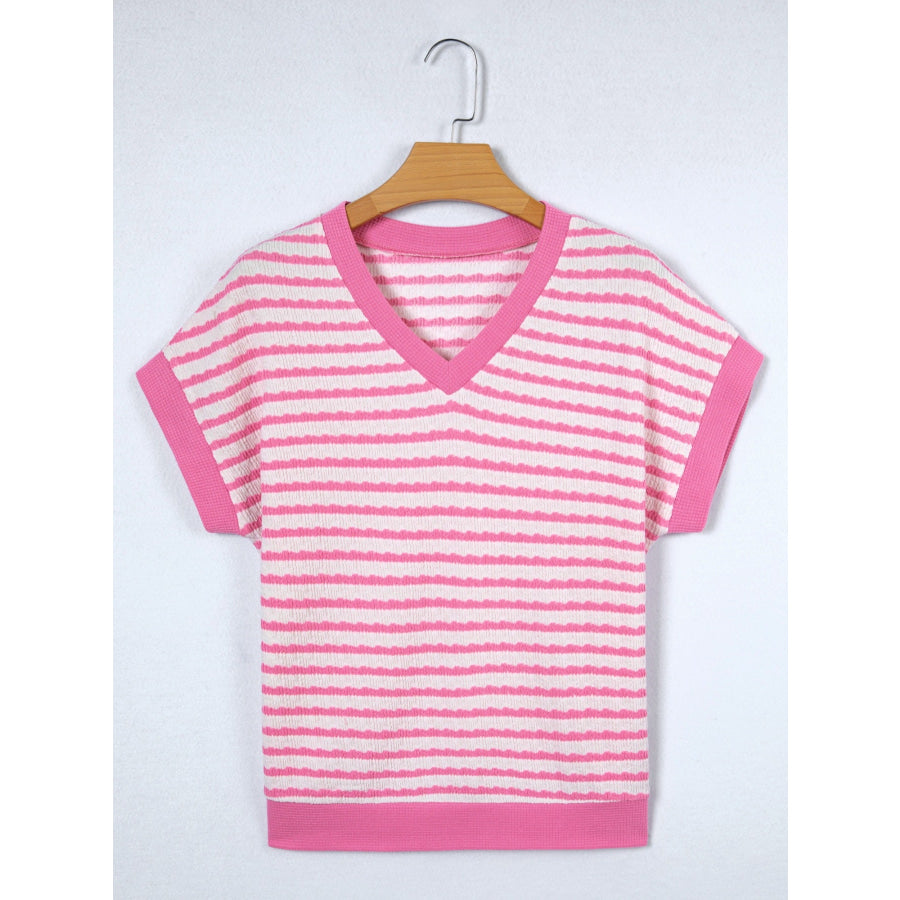 Striped V-Neck Casual T-Shirt Apparel and Accessories