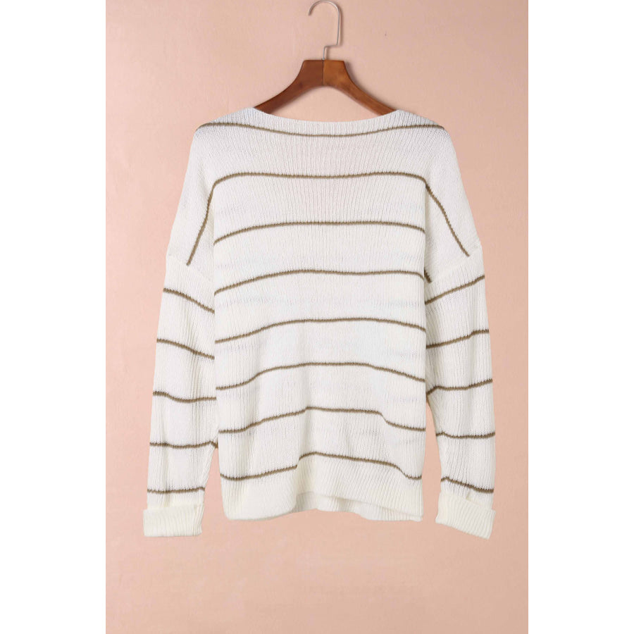 Striped V-Neck Drop Shoulder Sweater Apparel and Accessories