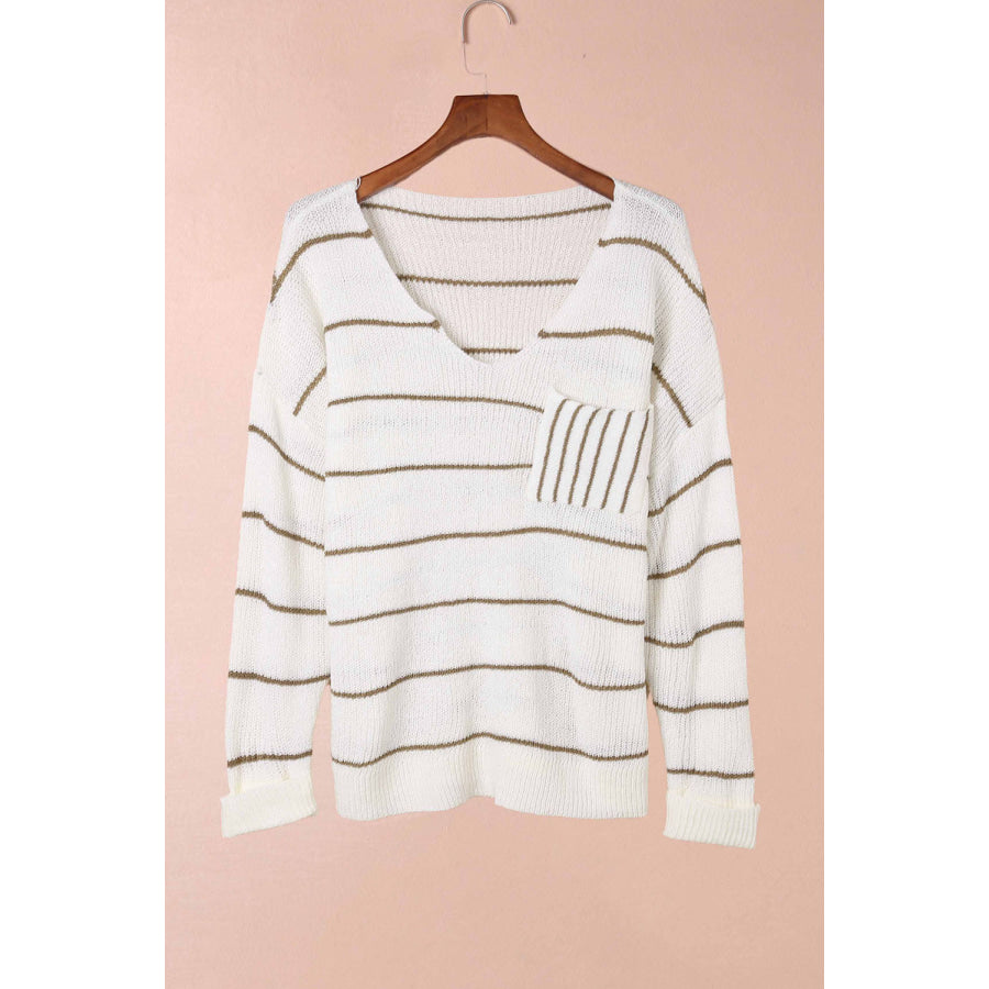 Striped V-Neck Drop Shoulder Sweater Apparel and Accessories