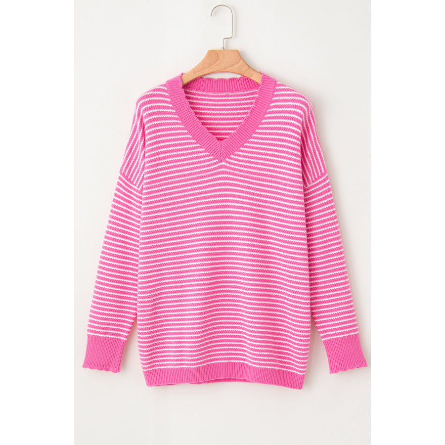 Striped V-Neck Dropped Shoulder Sweater Apparel and Accessories