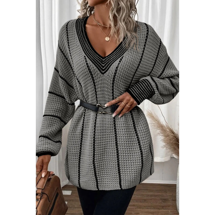 Striped V-Neck Dropped Shoulder Sweater Apparel and Accessories