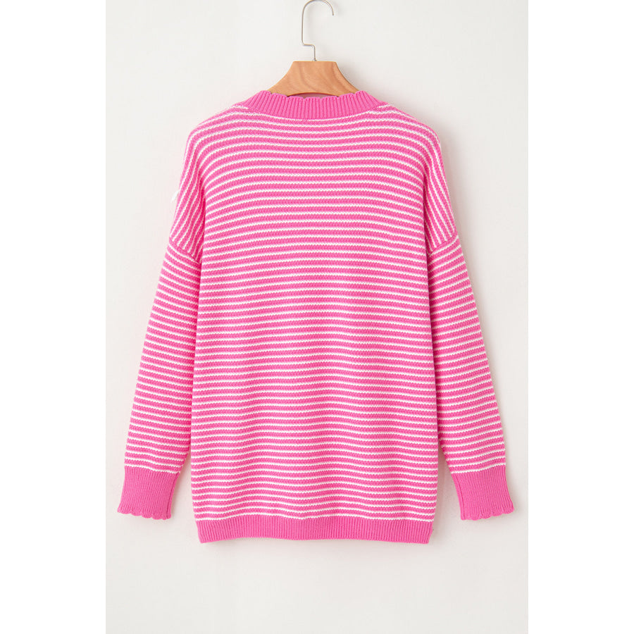 Striped V-Neck Dropped Shoulder Sweater Apparel and Accessories